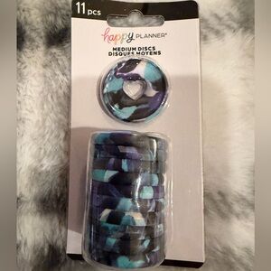 Happy Planner Blue and Purple Camo Medium Plastic Discs.
